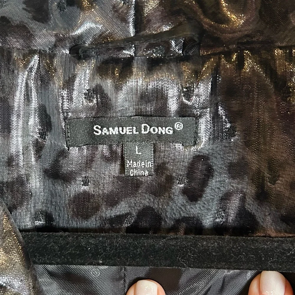 Samuel Dong Grey Black shiny leopard-print trench coat/dress‎ Women’s Size Large